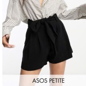 Tie waist linen mix black shorts
